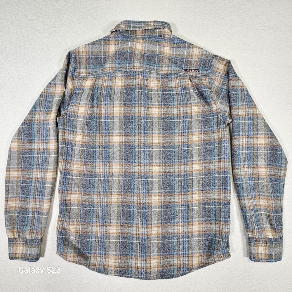 Marmot Flannel Shirt Men's S Blue Yellow Plaid Long Sleeve Collared Button-Up - Picture 7 of 10